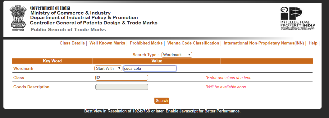 Trademark Public Search India example